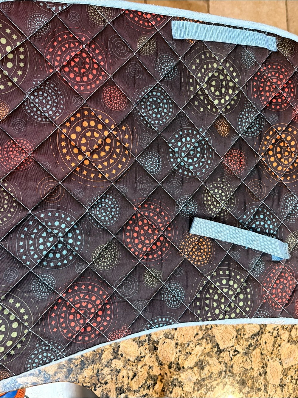 ROMA English equestrian square saddle PAD Brown w/ colorful swirls quilted used